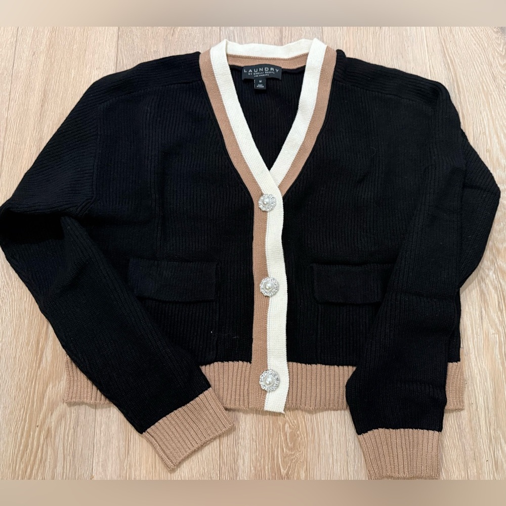 Laundry By Shelli Segal V Nevk Cardigan Knit Sweater. Gorgeous Buttons. Sz M NWT